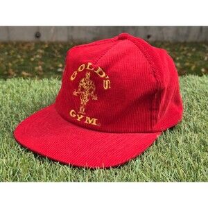 Vintage Classic Gold's Gym Corduroy Snapback Cap Hat Red Bodybuilding 80s 90s